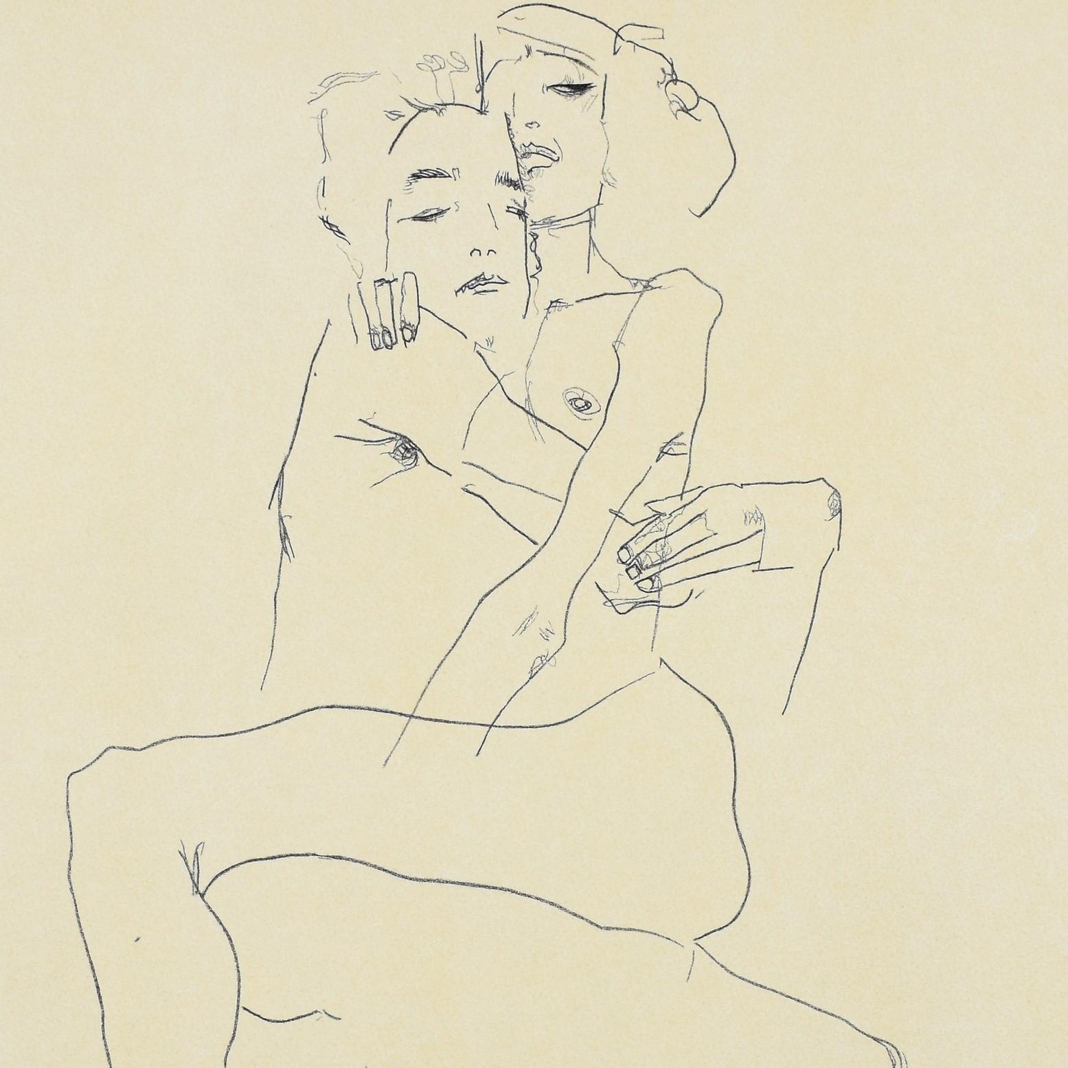 Schiele embracing egon couple Two Women