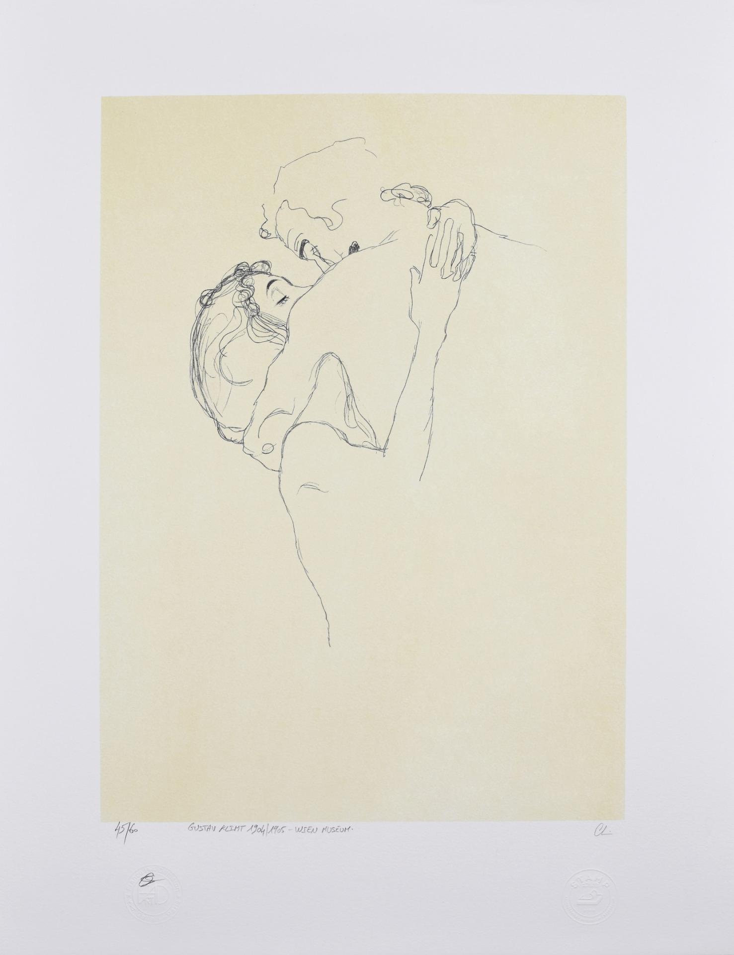 GUSTAV KLIMT | Lithographie | Les amoureux / Lovers, 1904 / 1905 (Upper bodies of an embracing couple)