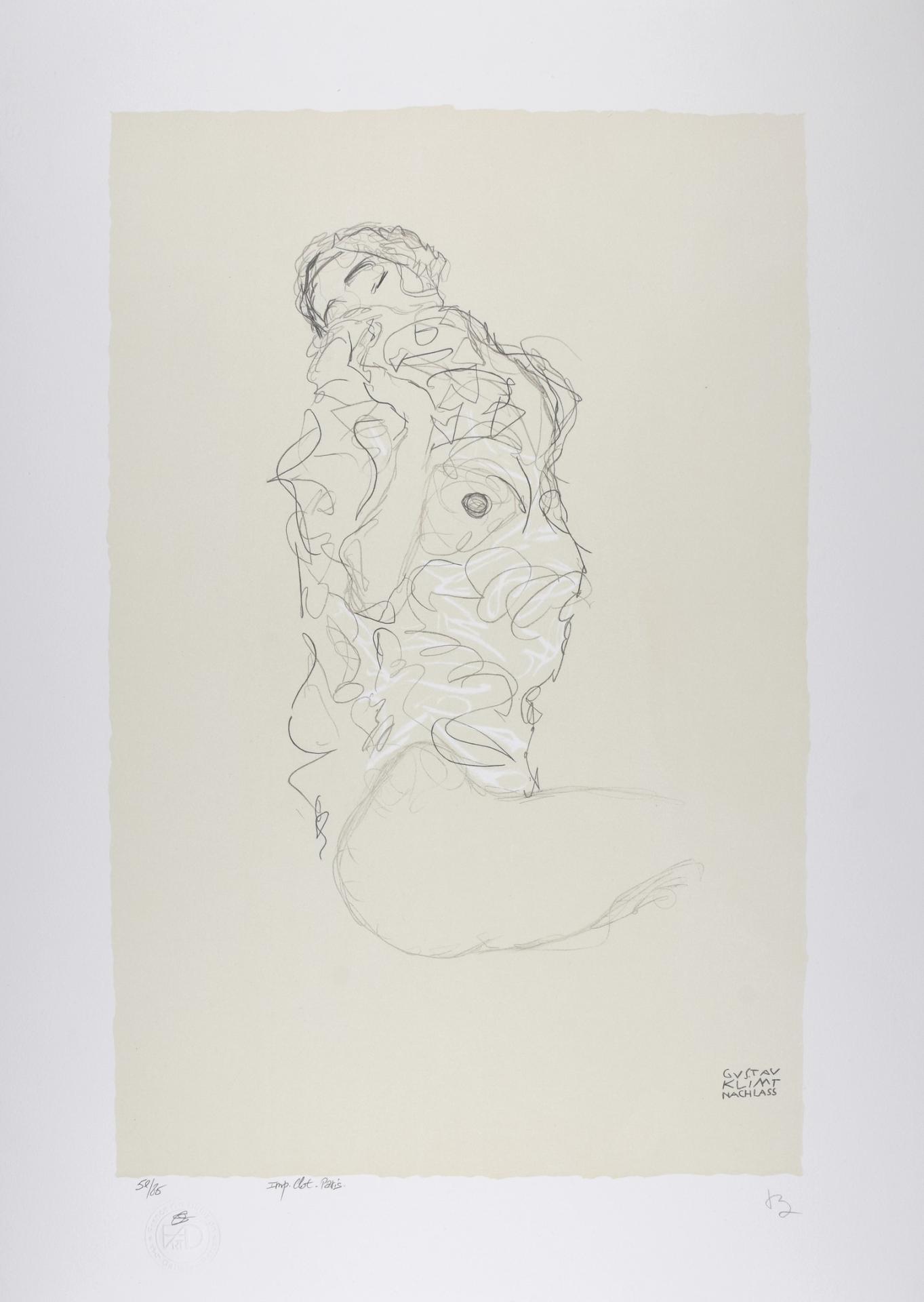 GUSTAV KLIMT | Lithographie | La fille aux yeux fermés, 1917 (Reclining Female Semi-Nude with Closed Eyes / Liegender weiblicher Halbakt mit geschlossenen Augen)