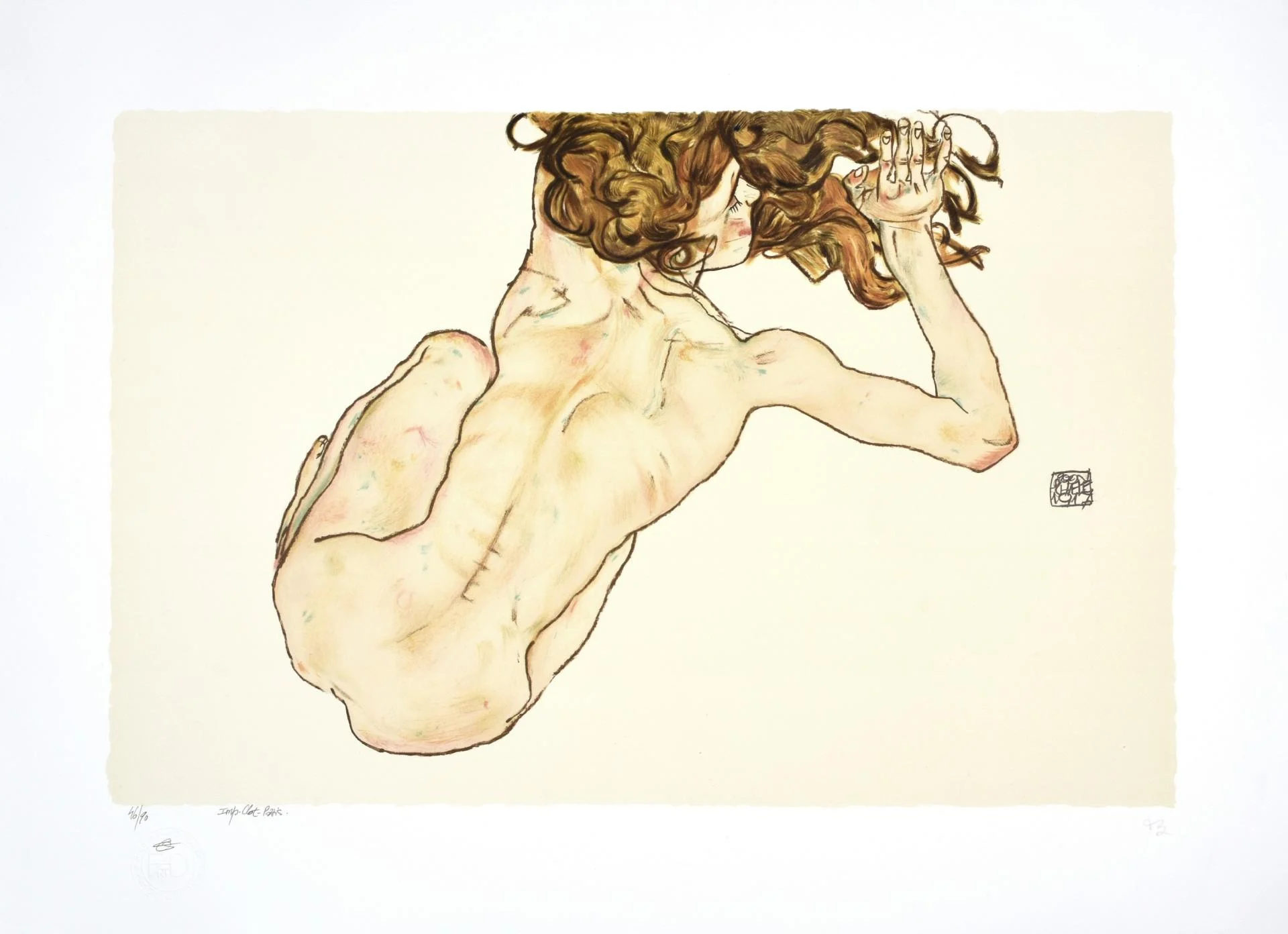 EGON SCHIELE | Lithographie | La femme aux cheveux roux, 1917  (Kauernder Rückenakt / Crouching Nude, Back View)