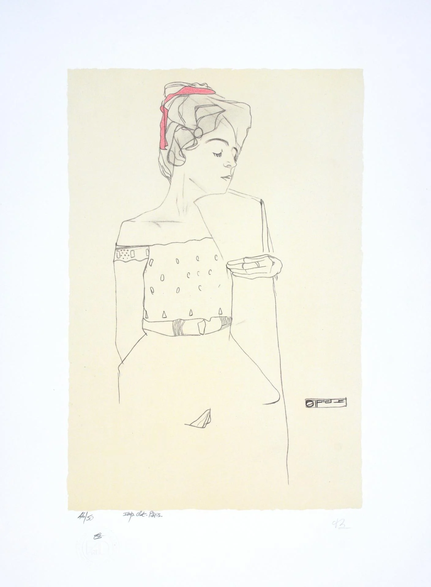 EGON SCHIELE | Lithographie | Portrait de Gerti Schiele, 1909 (Portrait of the Artist's Sister Gerti)