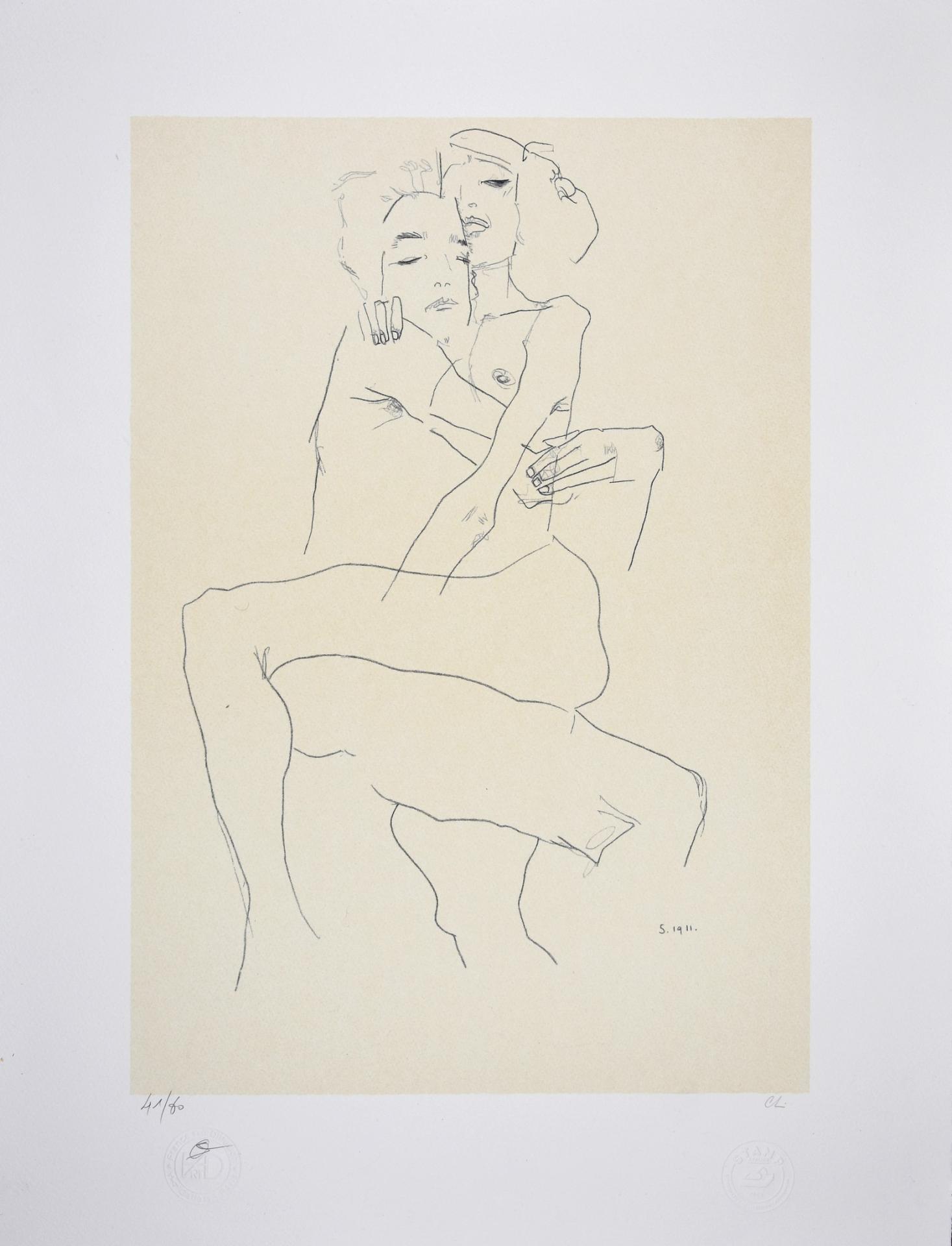 EGON SCHIELE | Couple enlacé, 1915 | Lithographie