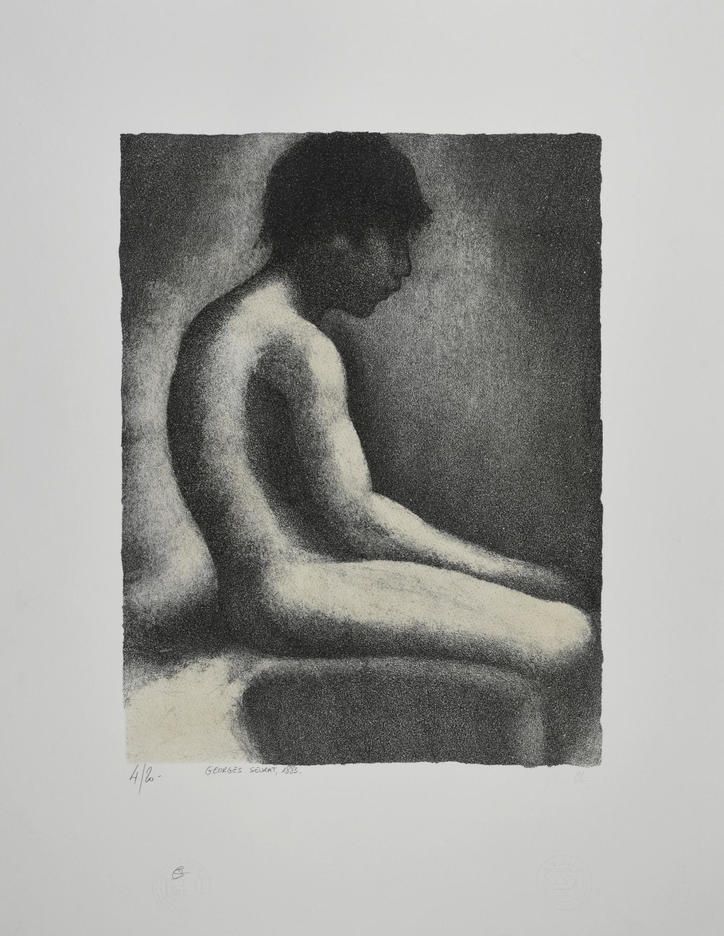 GEORGES SEURAT | Lithograph | Seated Nude, 1883 from a study realized in 1883 for "Une baignade à Asnières" / "Bathing in Asnières" (1884))