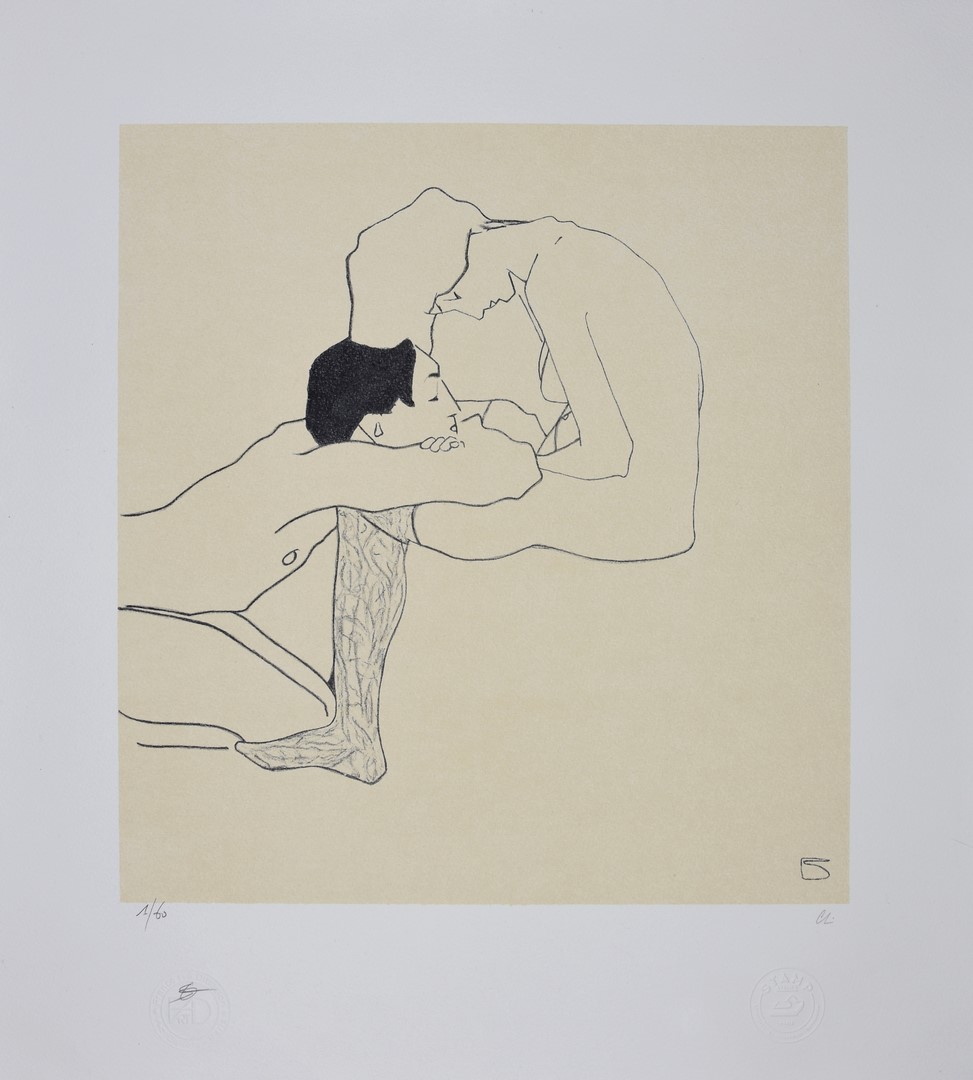 EGON SCHIELE, Lovers 1909, Lithograph